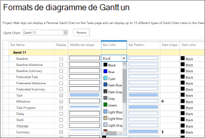 Page de mise en forme du Gantt Project Online.