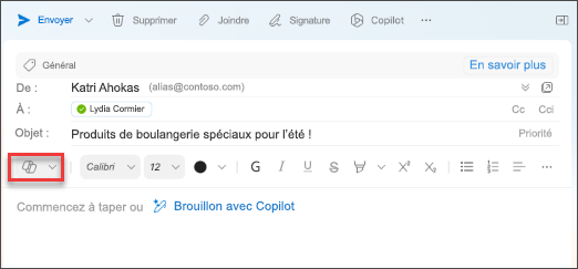 Option de menu « Brouillon avec Copilot » dans Outlook pour Mac.