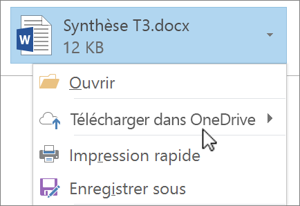 Capture d’écran d’une fenêtre de composition d’Outlook, affichant un fichier joint avec la commande Charger sélectionnée