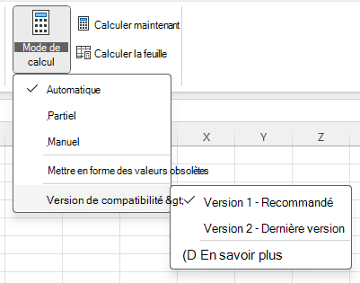 Menu to change Compatibility Version:

Formula > Calculation Options > Compatibility Versions