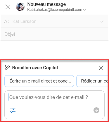 Texte « Que voulez-vous que cet e-mail dise » pour le brouillon avec Copilot dans Outlook