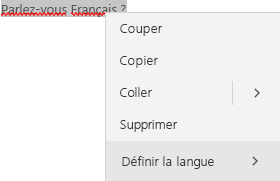 Sélectionné Français texte montrant le menu contextuel de la définition de la langue.