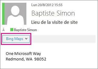 Message Outlook montrant l’application Bing Maps