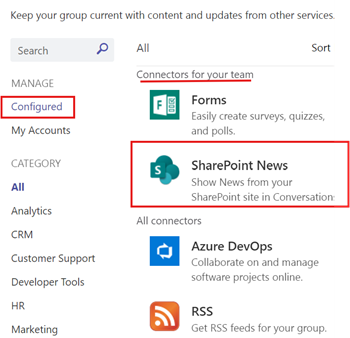 Affichage des actualités SharePoint configurées pour un canal Teams