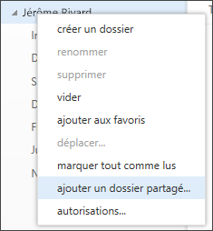 Option de menu contextuel Ajouter un dossier partagé d’Outlook Web App