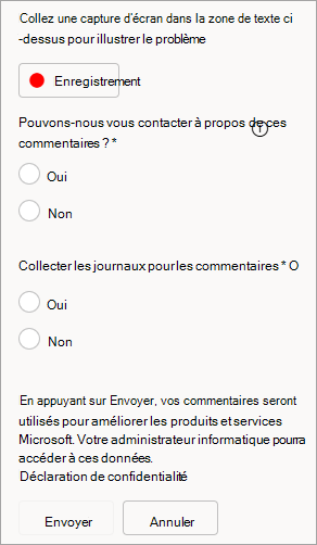 Capture d’écran montrant l’option permettant d’autoriser le contact et d’envoyer des journaux lors de l’envoi de commentaires