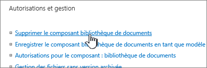 Supprimer la bibliothèque de documents dans la page des paramètres de la bibliothèque