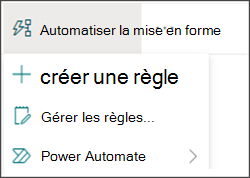 Image du menu Automatiser avec Power Automate sélectionné