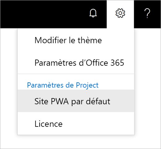 Capture d’écran du menu de l’icône d’engrenage paramètres avec le pointeur sélectionnant le site PWA par défaut