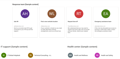 Image du composant WebPart Contacts avec quatre exemples de contacts.