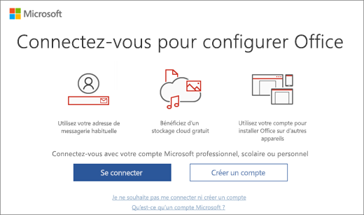 Affiche la page « Connectez-vous pour configurer Office », qui peut apparaître après l’installation d’Office