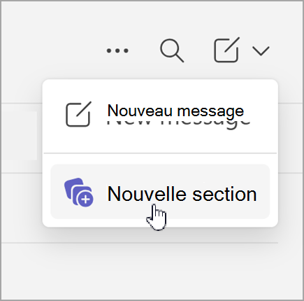 Capture d’écran de l’option nouveau message et nouvelle section qui s’affiche après la sélection de nouveaux éléments dans une conversation d’affichage distincte.