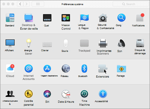Capture d’écran des préférences système sur Mac