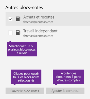 Capture d’écran de la fenêtre Autres blocs-notes dans OneNote