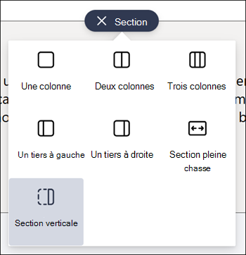 Section verticale mise en évidence dans la liste des types de section