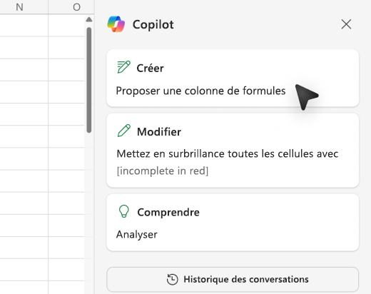 Capture d’écran montrant comment ajouter des colonnes de formule à l’aide de Copilot dans Excel.