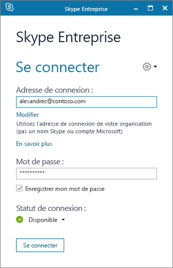 Capture de l’écran de connexion à Skype Entreprise.