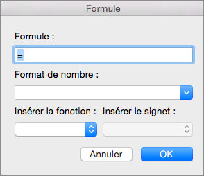 Ajouter et modifier des formules dans la boîte de dialogue Formule.