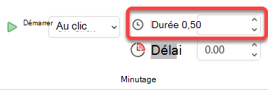 The Duration option for animation effects.