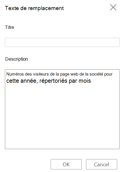 Table Alternative Text dialog box in Word sur le Web.