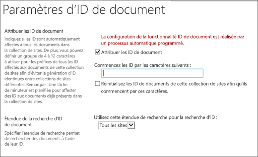 Attribuer des ID de document dans la page Paramètres d’ID de document