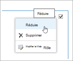 Menu du composant WebPart avec réduire en surbrillance