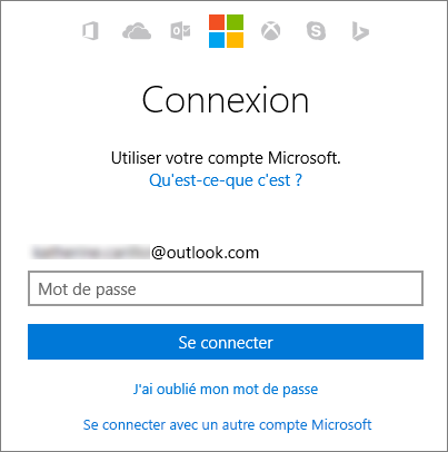 Capture d’écran montrant l’écran de connexion au compte Microsoft