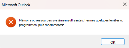 Erreur de mémoire insuffisante Outlook