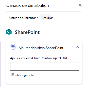 Capture d’écran du volet pour ajouter des sites SharePoint.