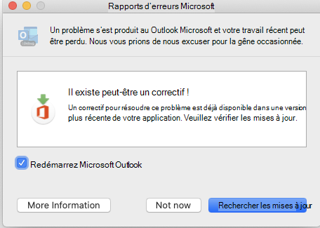 Fenêtre de rapports d’erreurs Microsoft.