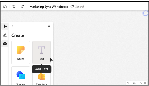 Sélectionnez le bouton Créer dans la barre d’outils, puis sélectionnez Ajouter du texte.