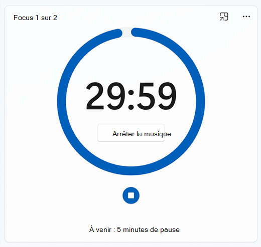 Capture d’écran de l’application Horloge avec un minuteur de concentration.