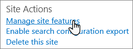 Option Fonctionnalités du site dans SharePoint paramètres du site