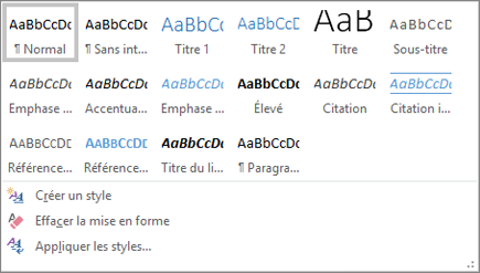 Menu déroulant Styles - Office 365 Word