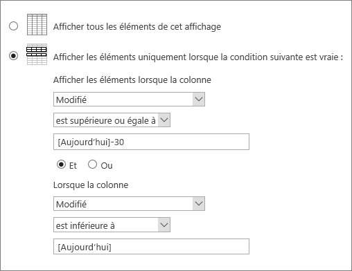 Filtre utilisant [Aujourd'hui]