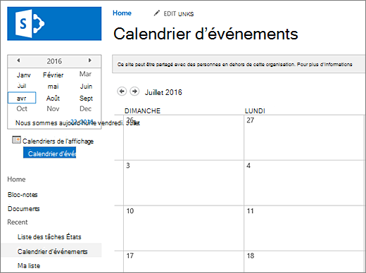 Exemple d’application de liste de calendriers.