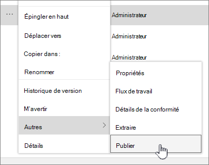 Cliquez sur Publsh pour publier une version mineure