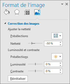 Options corrections des images dans le volet De tâches Format de l’image