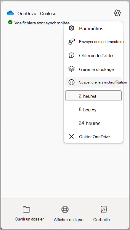 Paramètres OneDrive Suspendre la synchronisation
