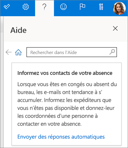 Volet d’aide dans Outlook sur le web