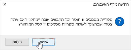 תיבת הדו-שיח אישור בעת מחיקת ספריה