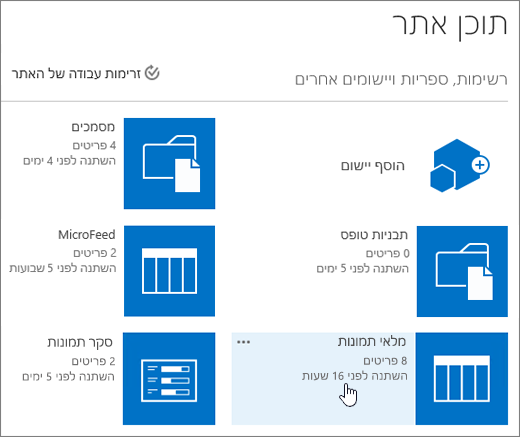 דף תוכן אתר עם רשימה שנבחרה