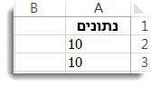 נתונים בתאים A2 ו- A3 בגליון עבודה של Excel