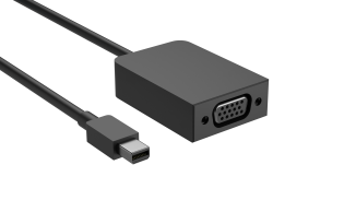 מציג כבל שניתן להשתמש בו בין DisplayPort מצומצם (קטן יותר) ליציאת VGA (גדולה יותר).