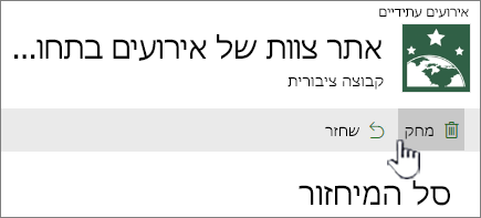 לחצן מחיקת פריט של מיחזור של SharePoint Online