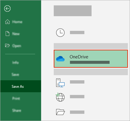 תיבת הדו-שיח 'שמירה בשם' של Office המציגה את תיקיית OneDrive