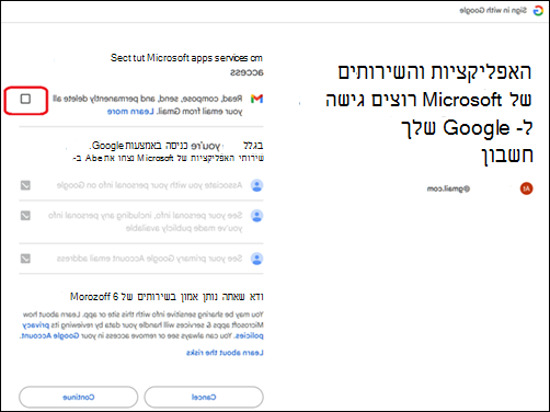 תיבת & שירותים של MS Apps רוצה גישה