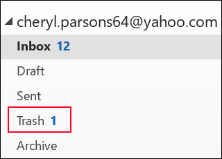 רשימת התיקיות של Outlook המכילה את תיקיית פח האשפה.