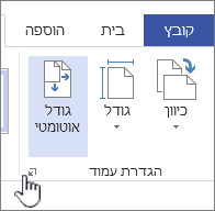 לחץ על הסמל בפינה של המקטע 'הגדרת עמוד'