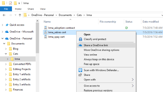 כיצד לשתף קובץ באמצעות Microsoft OneDrive ב- Windows 10